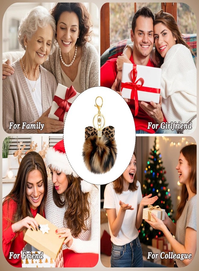 PLwelth Pom Pom Keychain for Women Girls Leopard Print Bag Charms for Handbags Plush Pluffy Ball Bow Keyring for Car Keys Backpack Tote Bag Cheetah Charm Accessories Halloween Birthday Christmas Gifts - Image 4